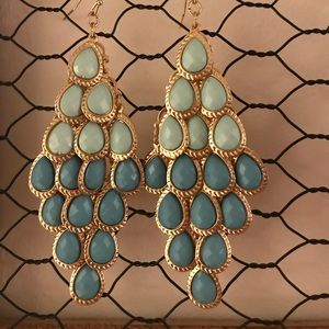 Teal and gold dangle earrings